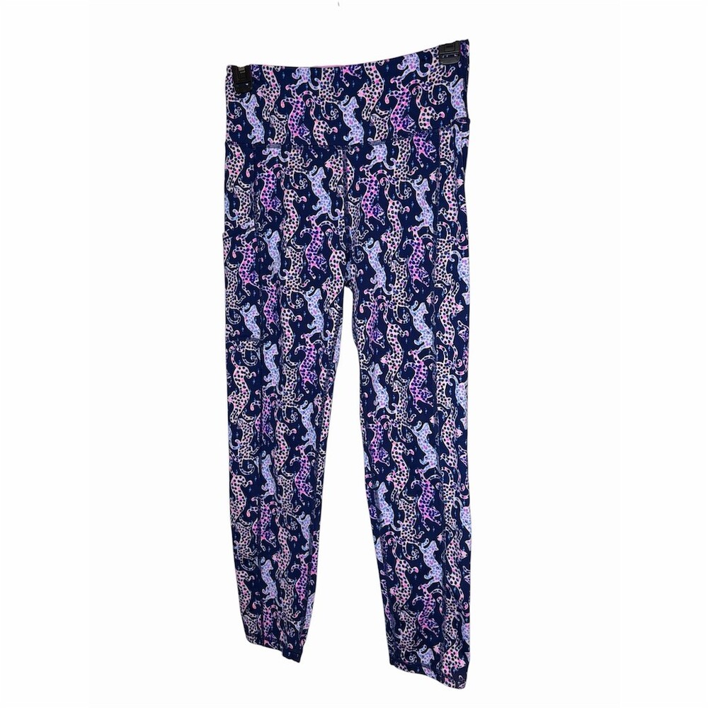 Lilly Pulitzer Luxletic Leggings Womens Small Navy Pink Leopard High Rise
